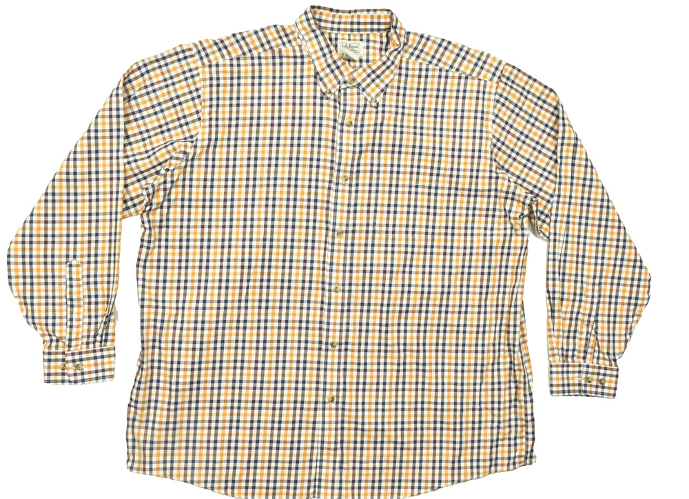 L.L. Bean Men XXL Gingham Plaid Traditional Fit Button Down Shirt Orange Cotton